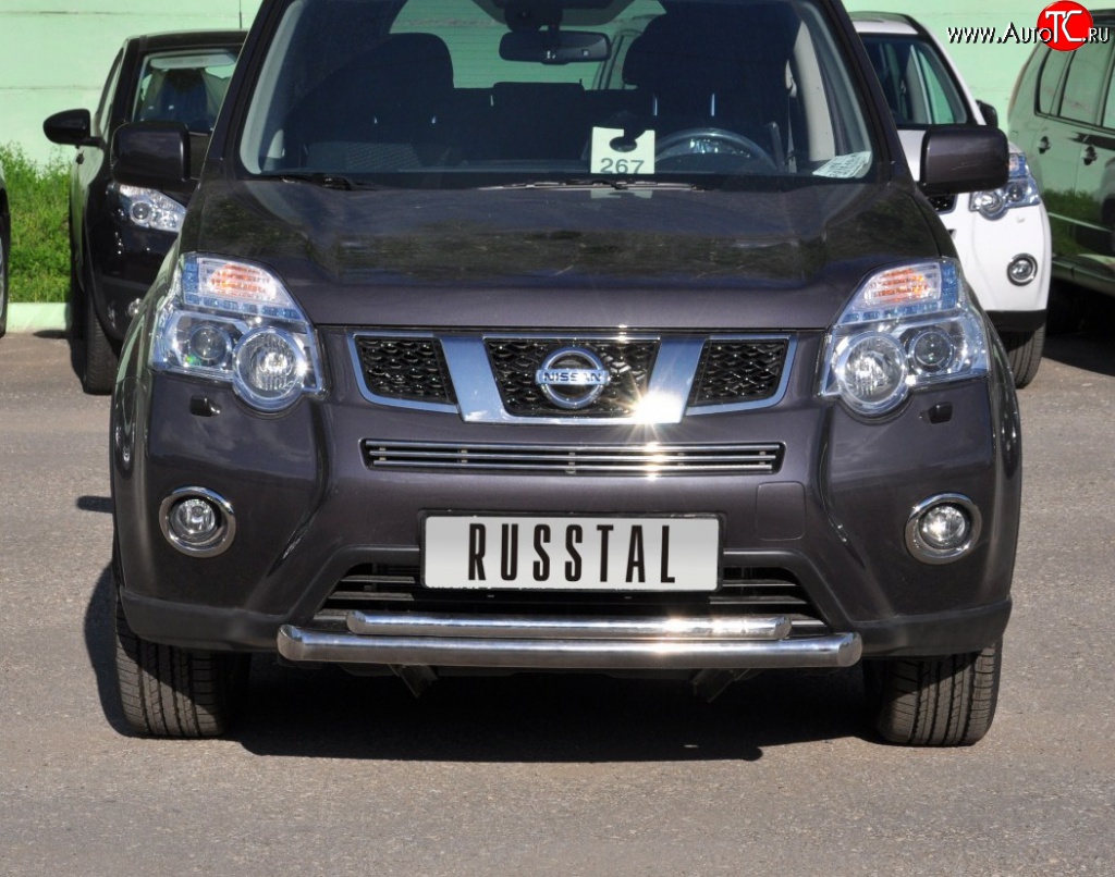 10 899 р. Защита переднего бампера (2 трубыØ63 и 42 мм, нержавейка) Russtal Nissan X-trail 2 T31 рестайлинг (2010-2015)  с доставкой в г. Санкт‑Петербург