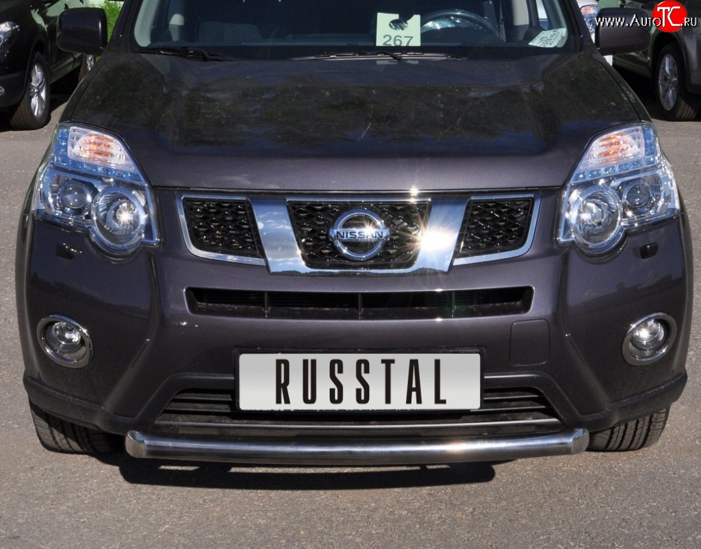 9 199 р. Одинарная защита переднего бампера Russtal диаметром 76 мм  Nissan X-trail  2 T31 (2010-2015) рестайлинг  с доставкой в г. Санкт‑Петербург