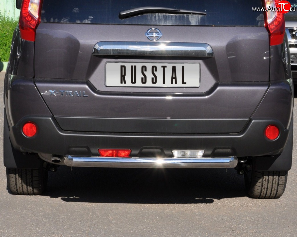 8 799 р. Защита заднего бампера (Ø76 мм, нержавейка) Russtal Nissan X-trail 2 T31 рестайлинг (2010-2015)  с доставкой в г. Санкт‑Петербург