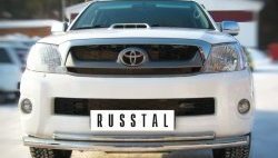 Защита переднего бампера (2 трубыØ63 и 42 мм, нержавейка) Russtal Toyota Hilux AN10,AN20 1-ый рестайлинг (2008-2011)