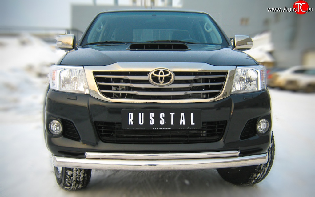 12 499 р. Защита переднего бампера (2 трубыØ76 и 42 мм, нержавейка) Russtal Toyota Hilux AN20,AN30  2-ой рестайлинг (2011-2016)  с доставкой в г. Санкт‑Петербург