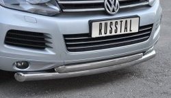 12 699 р. Защита переднего бампера (2 трубыØ76 и 63 мм, нержавейка) Russtal Volkswagen Touareg NF дорестайлинг (2010-2014)  с доставкой в г. Санкт‑Петербург. Увеличить фотографию 3