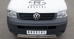 22 299 р. Защита переднего бампера (2 трубыØ75х42 мм, нержавейка) Russtal  Volkswagen Transporter  T5 (2003-2009) дорестайлинг  с доставкой в г. Санкт‑Петербург. Увеличить фотографию 1