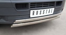 22 299 р. Защита переднего бампера (2 трубыØ75х42 мм, нержавейка) Russtal  Volkswagen Transporter  T5 (2003-2009) дорестайлинг  с доставкой в г. Санкт‑Петербург. Увеличить фотографию 2