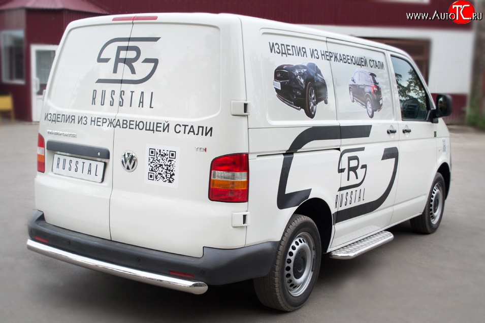 15 749 р. Защита заднего бампера (Ø76 мм, нержавейка) Russtal Volkswagen Transporter T5 дорестайлинг (2003-2009)  с доставкой в г. Санкт‑Петербург