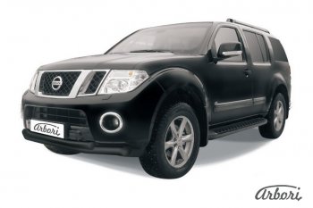 8 369 р. Защита переднего бампера Arbori (черная, 2 трубы d76 и 57 mm) Nissan Pathfinder R51 рестайлинг (2009-2014)  с доставкой в г. Санкт‑Петербург. Увеличить фотографию 1