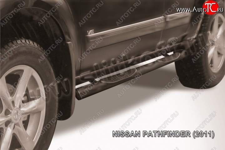 8 949 р. Защита порогов Slitkoff  Nissan Pathfinder  R51 (2009-2014) рестайлинг (Цвет: серебристый)  с доставкой в г. Санкт‑Петербург