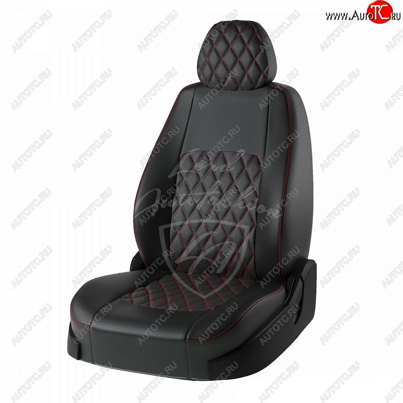 7 999 р. Чехлы для сидений Lord Autofashion Турин Ромб (экокожа)  Nissan Almera  седан (2012-2019) G15 (Черный, вставка черная, строчка красная)  с доставкой в г. Санкт‑Петербург