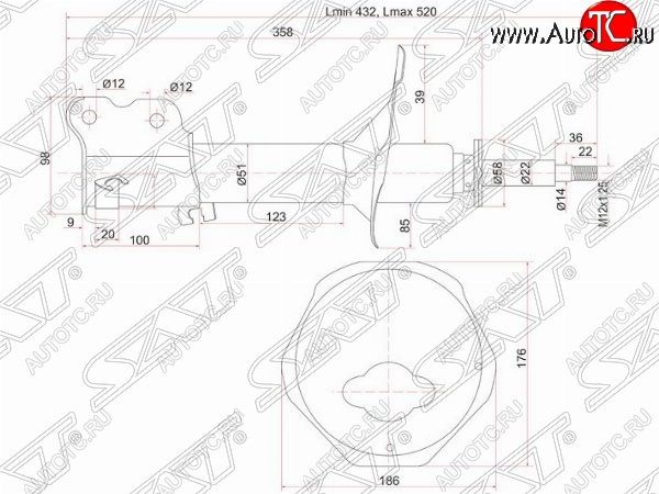 4 099 р. Левый амортизатор передний SAT  Nissan Avenir - Expert  с доставкой в г. Санкт‑Петербург