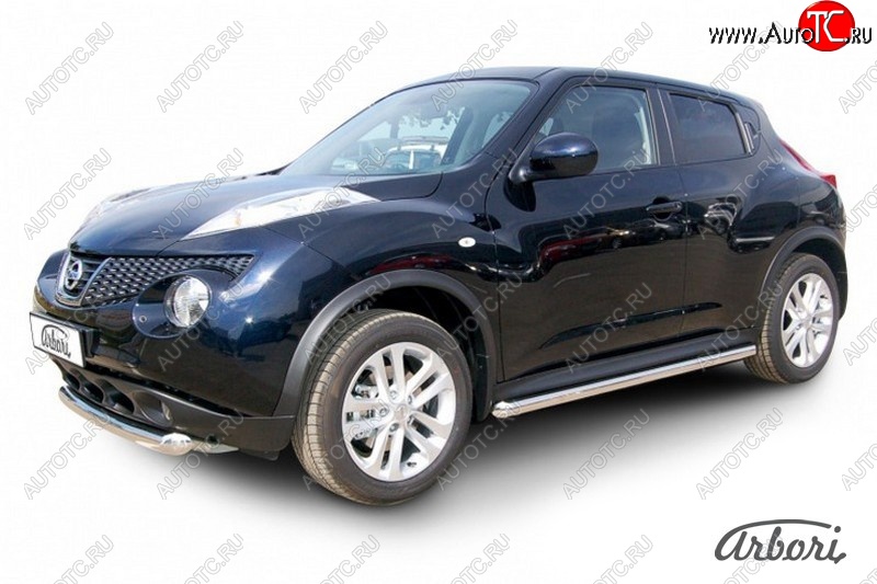 12 149 р. Защита штатных порогов 2WD Arbori (нержавейка, d57 mm). Nissan Juke 1 YF15 рестайлинг (2014-2020)  с доставкой в г. Санкт‑Петербург