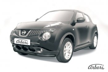 8 909 р. Защита переднего бампера 4WD Arbori (черная, 2 трубы d57 и 42 mm). Nissan Juke 1 YF15 рестайлинг (2014-2020)  с доставкой в г. Санкт‑Петербург. Увеличить фотографию 1