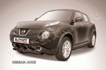 5 999 р. Защита переднего бампер Slitkoff  Nissan Juke  1 YF15 (2010-2020) (Цвет: серебристый)  с доставкой в г. Санкт‑Петербург. Увеличить фотографию 1