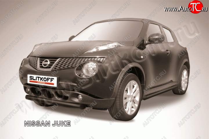 6 949 р. Защита переднего бампер Slitkoff  Nissan Juke  1 YF15 (2010-2020) дорестайлинг, рестайлинг (Цвет: серебристый)  с доставкой в г. Санкт‑Петербург