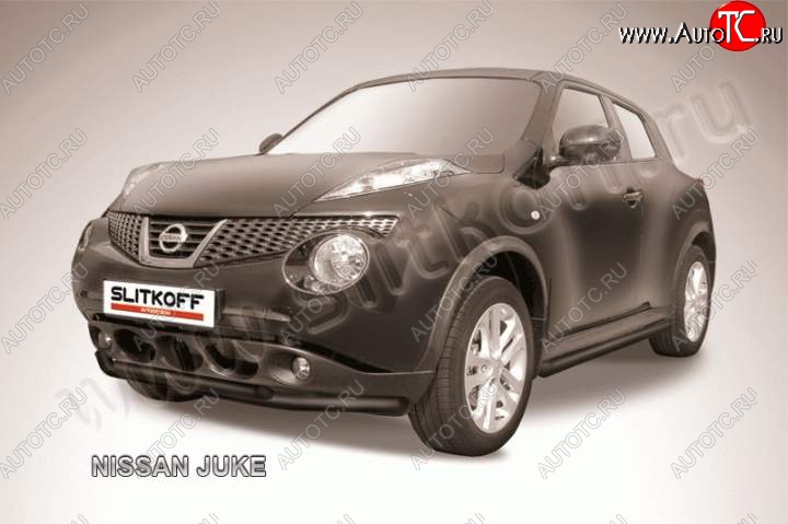 7 899 р. Защита переднего бампера из труб d57 и d42 Slitkoff  Nissan Juke  1 YF15 (2010-2020) (Цвет: серебристый)  с доставкой в г. Санкт‑Петербург