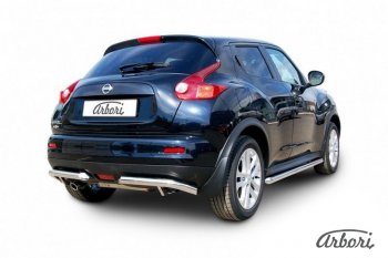 10 619 р. Защита заднего бампера Arbori (уголки, нержавейка, 1 труба d57 mm). Nissan Juke 1 YF15 дорестайлинг (2010-2014)  с доставкой в г. Санкт‑Петербург. Увеличить фотографию 2