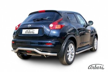 14 759 р. Защита заднего бампера Arbori (волна, нержавейка, 1 труба d57 mm). Nissan Juke 1 YF15 рестайлинг (2014-2020) (4WD)  с доставкой в г. Санкт‑Петербург. Увеличить фотографию 2