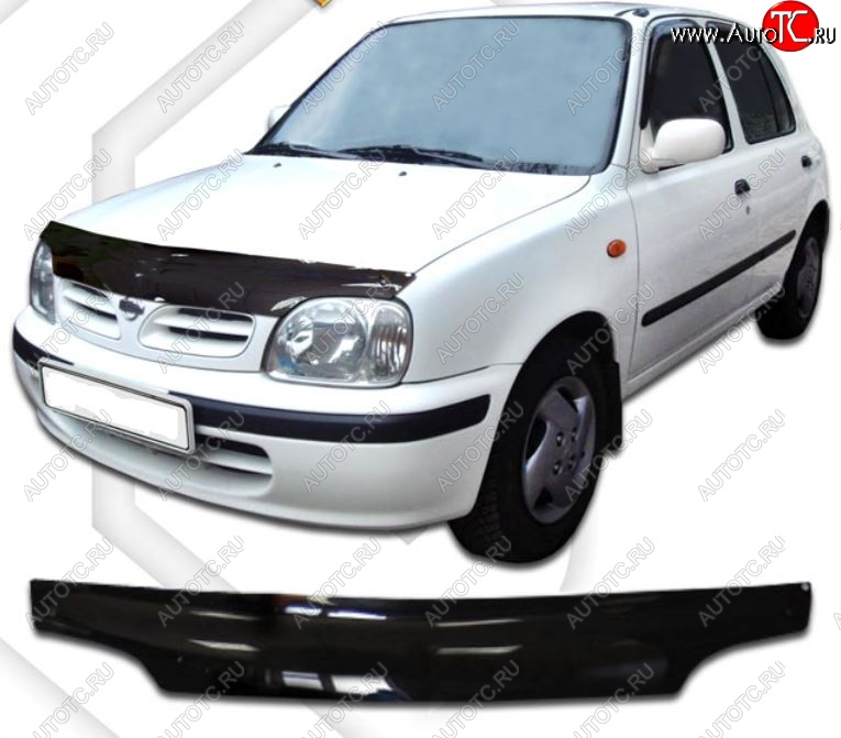 1 799 р. Дефлектор капота CA-Plastic  Nissan Micra  2 (1992-2003) (Classic черный, Без надписи)  с доставкой в г. Санкт‑Петербург