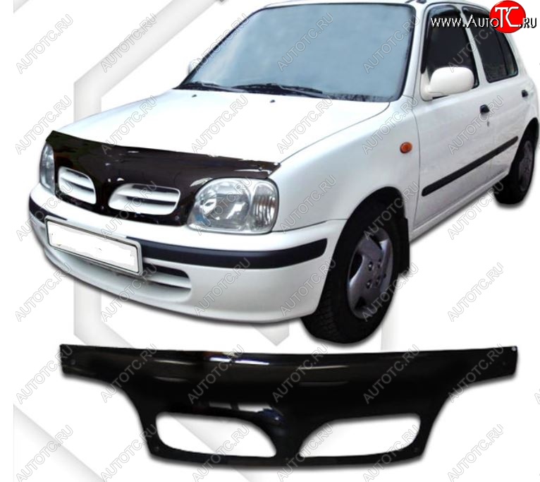 2 199 р. Дефлектор капота CA-Plastiс exclusive  Nissan Micra  2 (1992-2003) (Classic черный, Без надписи)  с доставкой в г. Санкт‑Петербург