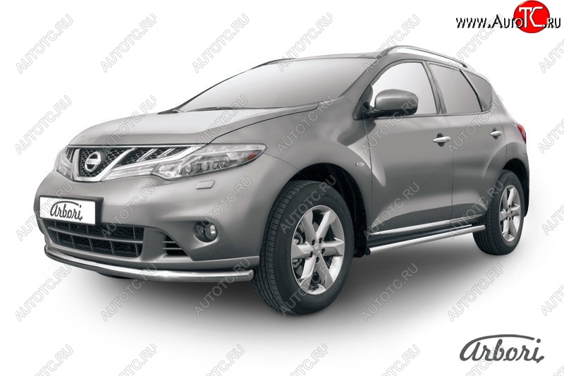 13 499 р. Защита переднего бампера Arbori (нержавейка, 1 труба d57 mm). Nissan Murano 2 Z51 рестайлинг (2010-2016)  с доставкой в г. Санкт‑Петербург