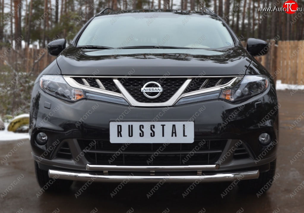 16 999 р. Защита переднего бампера (2 трубы Ø63 и 42 мм, нержавейка) Russtal Nissan Murano 2 Z51 рестайлинг (2010-2016)  с доставкой в г. Санкт‑Петербург