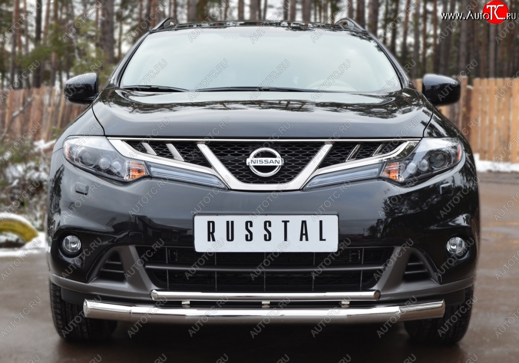 22 649 р. Защита переднего бампера (2 трубы Ø76 и 42 мм, нержавейка) SLITKOFF  Nissan Murano  2 Z51 (2010-2016) рестайлинг  с доставкой в г. Санкт‑Петербург