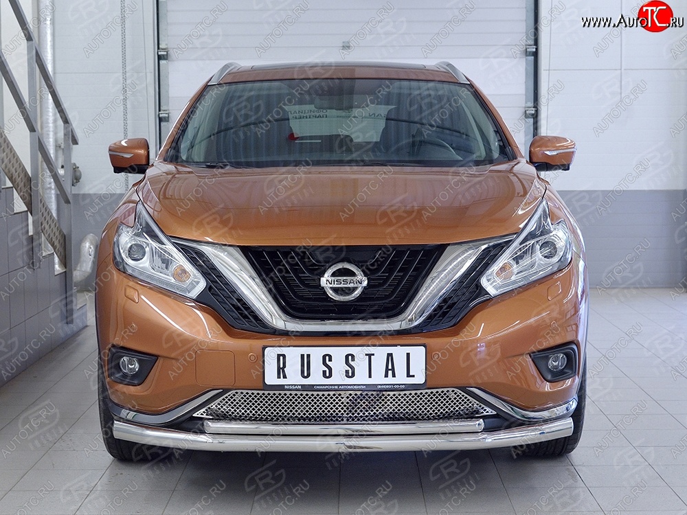 17 299 р. Защита переднего бампера (2 трубыØ63 и 42 мм, нержавейка) Russtal Nissan Murano 3 Z52 дорестайлинг (2015-2022)  с доставкой в г. Санкт‑Петербург