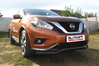 10 999 р. защита переднего бампера Slitkoff Nissan Murano 3 Z52 дорестайлинг (2015-2022) (Цвет: серебристый)  с доставкой в г. Санкт‑Петербург. Увеличить фотографию 1