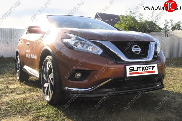 9 749 р. защита переднего бампера Slitkoff  Nissan Murano  3 Z52 (2015-2022) (Цвет: серебристый)  с доставкой в г. Санкт‑Петербург