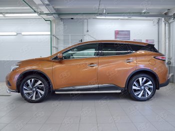 Защита порогов из круглой трубы диаметром 63 мм Russtal v3 Nissan Murano 3 Z52 дорестайлинг (2015-2022)