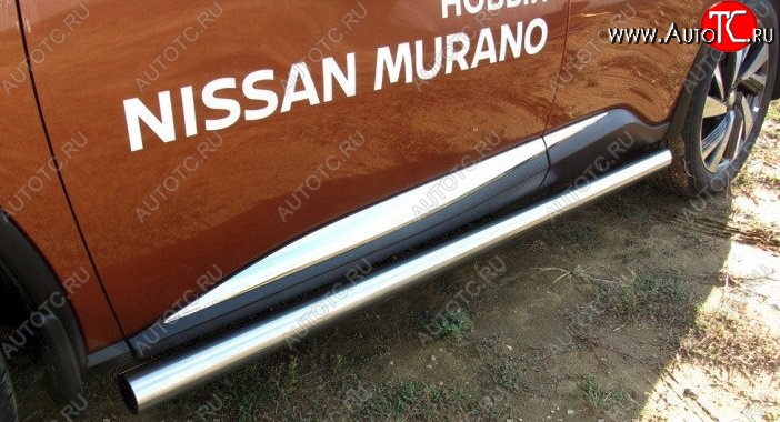 14 799 р. Защита порогов из круглой трубы диаметром 76 мм Slitkoff  Nissan Murano  3 Z52 (2015-2024) дорестайлинг, рестайлинг (Нержавейка, Полированная)  с доставкой в г. Санкт‑Петербург