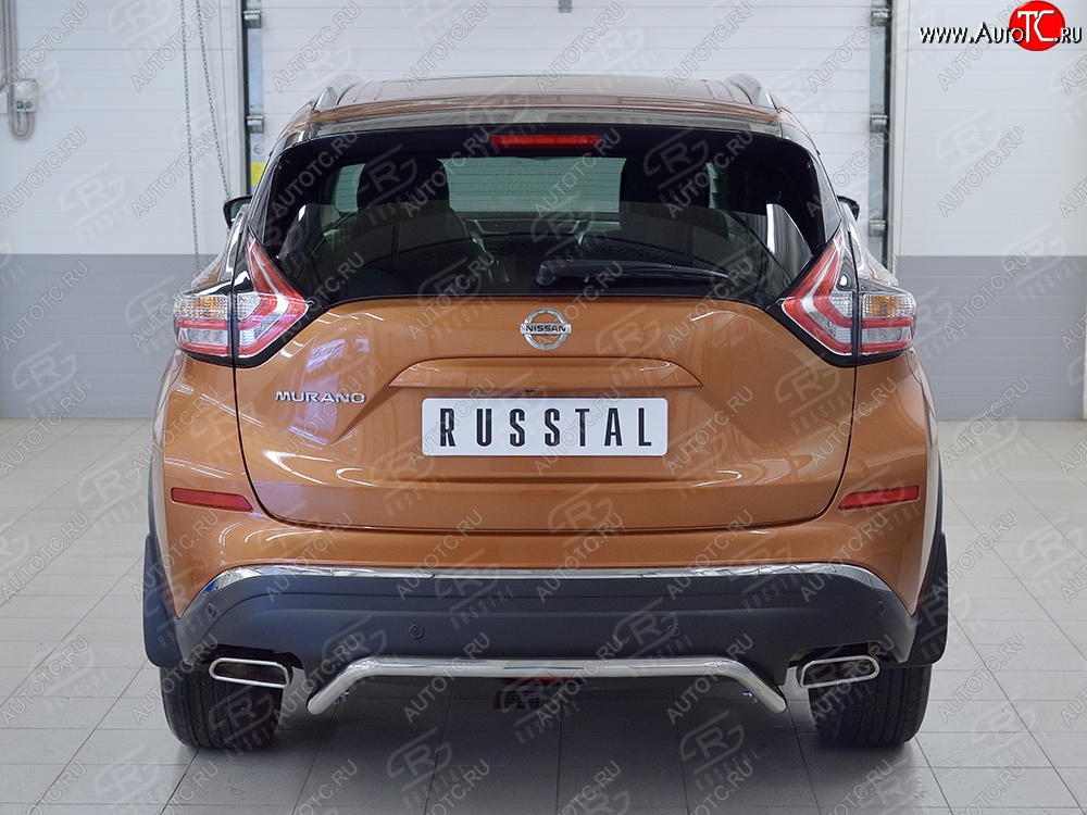 12 499 р. Защита заднего бампера (Ø42 мм волна под машину, нержавейка) Russtal Nissan Murano 3 Z52 дорестайлинг (2015-2022)  с доставкой в г. Санкт‑Петербург