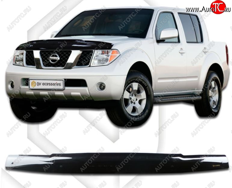 1 799 р. Дефлектор капота CA-Plastiс Nissan Navara 2 D40 рестайлинг (2010-2016) (Classic черный, Без надписи)  с доставкой в г. Санкт‑Петербург