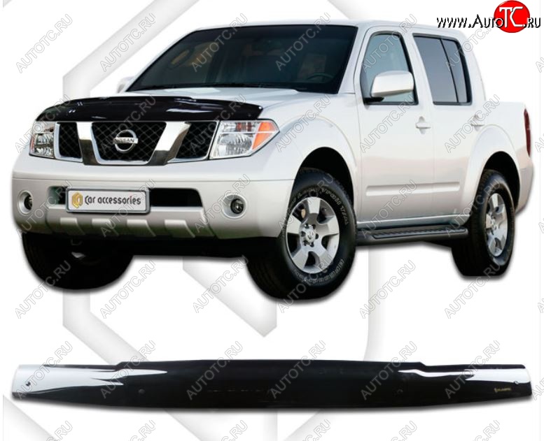 1 799 р. Дефлектор капота CA-Plastiс Nissan Navara 2 D40 дорестайлинг (2004-2010) (Classic черный, Без надписи)  с доставкой в г. Санкт‑Петербург