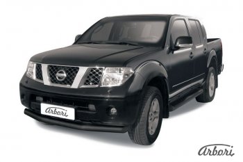 7 019 р. Защита переднего бампера Arbori (черная, 1 труба d76 mm). Nissan Navara 2 D40 дорестайлинг (2004-2010)  с доставкой в г. Санкт‑Петербург. Увеличить фотографию 1