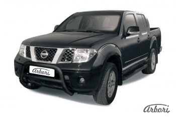 17 279 р. Защита переднего бампера Arbori (низкая, черная, 1 труба d76 mm). Nissan Navara 2 D40 дорестайлинг (2004-2010)  с доставкой в г. Санкт‑Петербург. Увеличить фотографию 1