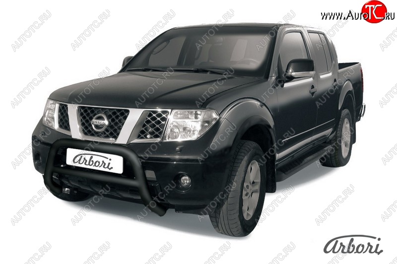 17 279 р. Защита переднего бампера Arbori (низкая, черная, 1 труба d76 mm). Nissan Navara 2 D40 дорестайлинг (2004-2010)  с доставкой в г. Санкт‑Петербург