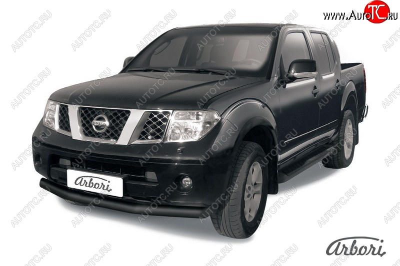 7 019 р. Защита переднего бампера Arbori (черная, 1 труба d76 mm). Nissan Navara 2 D40 дорестайлинг (2004-2010)  с доставкой в г. Санкт‑Петербург