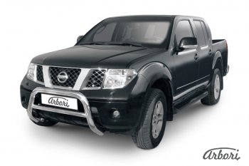 32 579 р. Защита переднего бампера Arbori (низкая, нержавейка, 1 труба d76 mm). Nissan Navara 2 D40 дорестайлинг (2004-2010)  с доставкой в г. Санкт‑Петербург. Увеличить фотографию 1