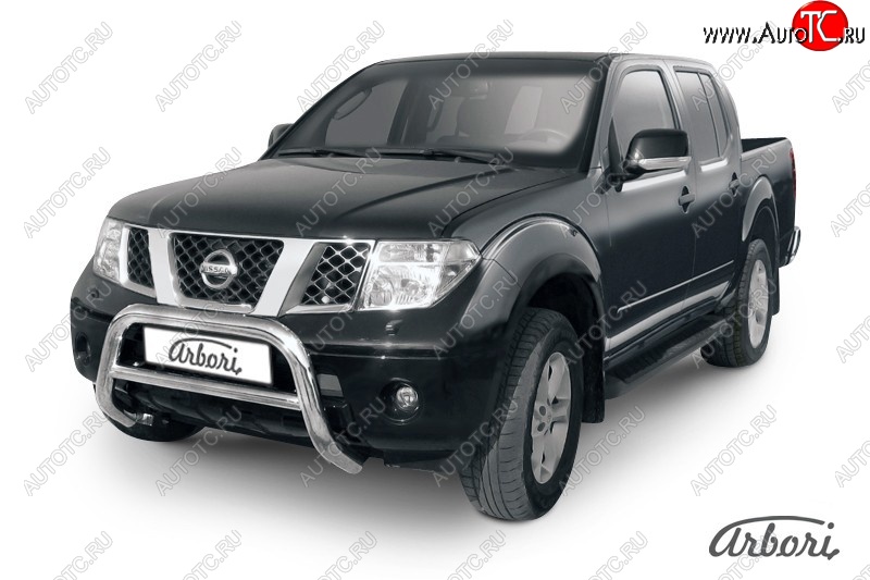 32 579 р. Защита переднего бампера Arbori (низкая, нержавейка, 1 труба d76 mm). Nissan Navara 2 D40 дорестайлинг (2004-2010)  с доставкой в г. Санкт‑Петербург