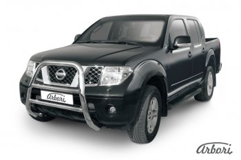 37 799 р. Защита переднего бампера Arbori (высокая, нержавейка, 1 труба d76 mm).  Nissan Navara  2 D40 (2004-2010) дорестайлинг  с доставкой в г. Санкт‑Петербург. Увеличить фотографию 1