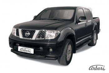 8 369 р. Защита переднего бампера Arbori (черная, 2 трубы d76 и 57 mm)  Nissan Navara  2 D40 (2004-2010) дорестайлинг  с доставкой в г. Санкт‑Петербург. Увеличить фотографию 1