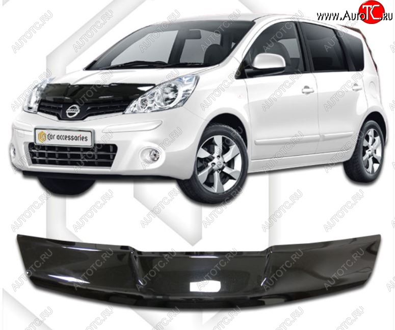 1 759 р. Дефлектор капота (левый руль) CA-Plastic  Nissan Note  1 (2008-2013) E11 рестайлинг (Classic черный, Без надписи)  с доставкой в г. Санкт‑Петербург