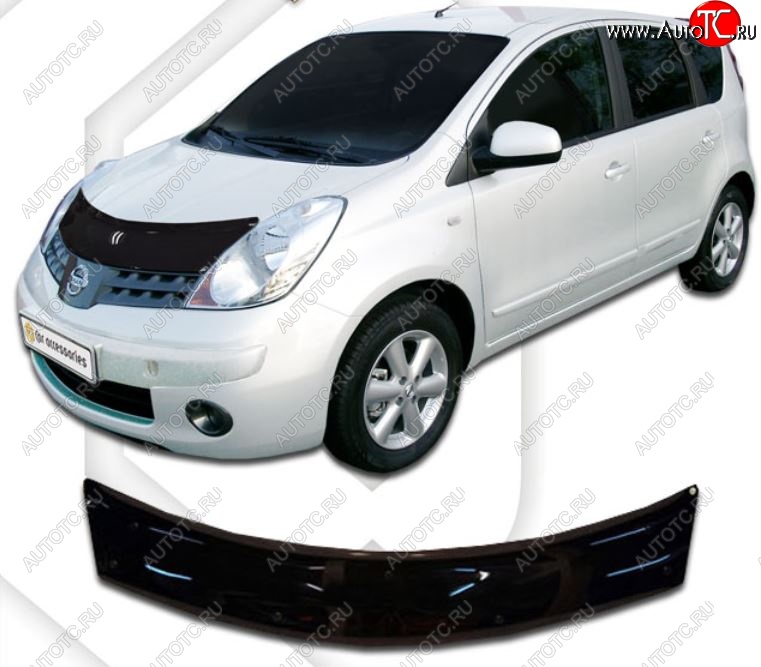 1 749 р. Дефлектор капота (левый руль) CA-Plastic Nissan Note 1 E11 дорестайлинг (2004-2008) (Classic черный, Без надписи)  с доставкой в г. Санкт‑Петербург