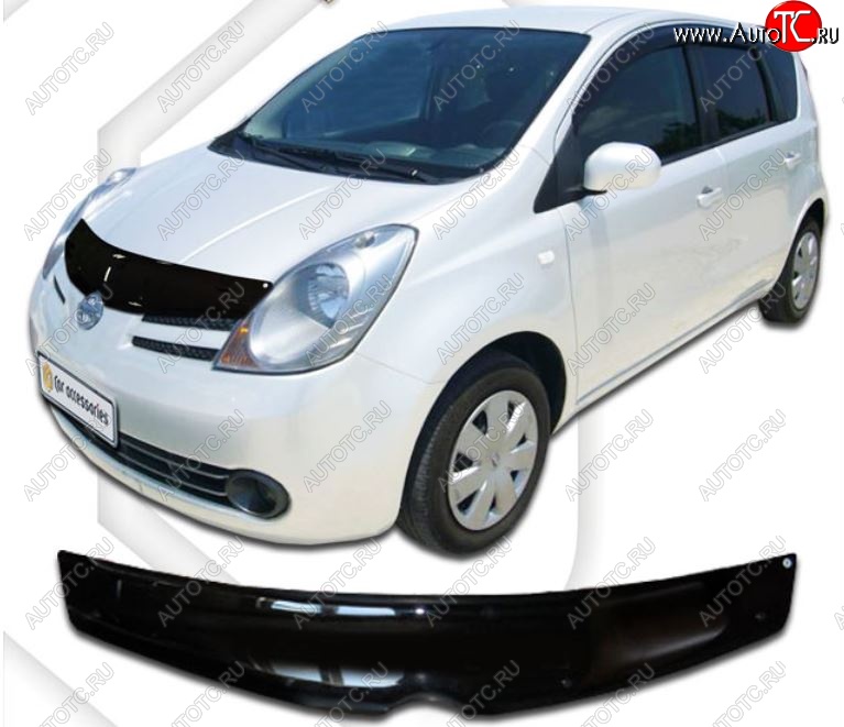 1 799 р. Дефлектор капота (правый руль) CA-Plastic Nissan Note 1 E11 дорестайлинг (2004-2008) (Classic черный, Без надписи)  с доставкой в г. Санкт‑Петербург