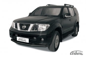 Защита переднего бампера Arbori (черная, 1 труба d76 mm). Nissan Pathfinder R51 дорестайлинг (2004-2007)