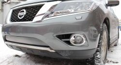 1 539 р. Нижняя сетка на бампер Russtal (хром) Nissan Pathfinder R52 дорестайлинг (2012-2017)  с доставкой в г. Санкт‑Петербург. Увеличить фотографию 1