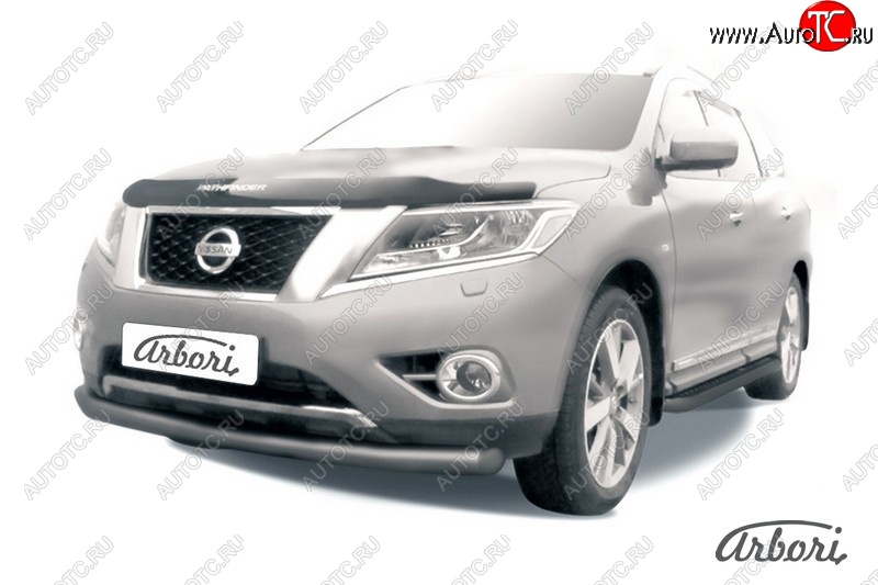 7 559 р. Защита переднего бампера Arbori (черная, 2 трубы d57 и 57 mm) Nissan Pathfinder R52 дорестайлинг (2012-2017)  с доставкой в г. Санкт‑Петербург