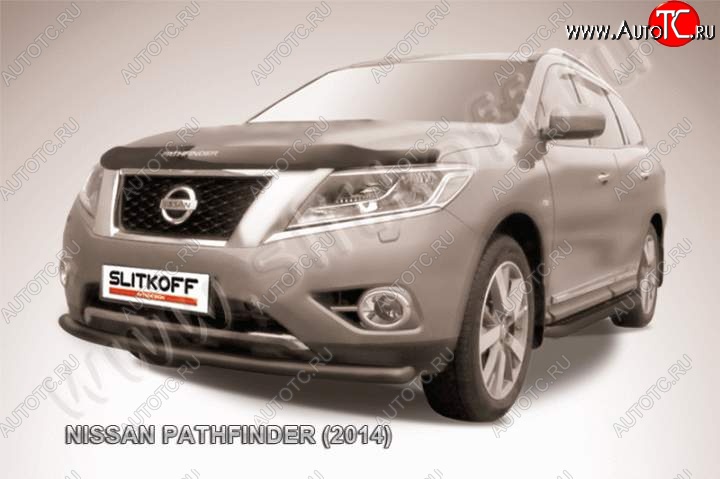 7 899 р. Защита переднего бампер Slitkoff Nissan Pathfinder R52 дорестайлинг (2012-2017) (Цвет: серебристый)  с доставкой в г. Санкт‑Петербург