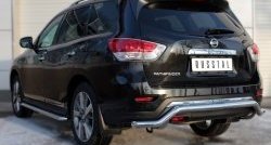 8 649 р. Защита заднего бампера (Ø63 мм волна, нержавейка) Russtal Nissan Pathfinder R52 дорестайлинг (2012-2017)  с доставкой в г. Санкт‑Петербург. Увеличить фотографию 3