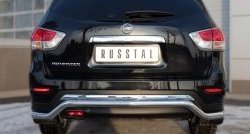 8 649 р. Защита заднего бампера (Ø63 мм волна, нержавейка) Russtal  Nissan Pathfinder  R52 (2012-2017) дорестайлинг  с доставкой в г. Санкт‑Петербург. Увеличить фотографию 4